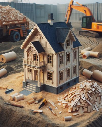 illustration of process of Preparing Your Plot for Construction with Wood Chipping with model site